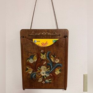 Vintage Handpainted Floral Wooden Wall Organizer